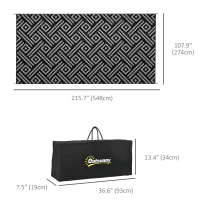 Outsunny Reversible Outdoor Rug Waterproof Plastic Straw RV Rug with Carry Bag, 9' x 18', Black and Grey Geometric(m-3)