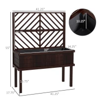 Outsunny Elevated Wood Planter with Trellis for Climbing Plants, Raised Garden Bed with Legs and Drainage Holes, Carbonized(m-3)