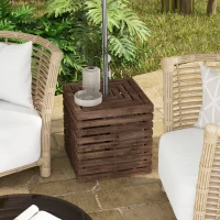 Outsunny 2-in-1 Outdoor Umbrella Base Storage Box Wooden Patio Side Table, Brown(m-1)