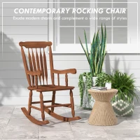 Outsunny Porch Rocker Chair, 350 lbs. Wooden Outdoor Rocking Chair with High Back for Garden, Patio, Balcony, Teak(m-4)