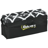Outsunny Reversible Outdoor Rug, Waterproof Plastic Straw RV Rug with Carry Bag, 9' x 12', Black and White Clover(m-10)