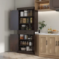 HOMCOM 71" Freestanding Kitchen Pantry with 4 Doors and 2 Large Cabinets, Tall Storage Cabinet with Drawer, Coffee(m-2)