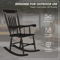 Outsunny Porch Rocker Chair, 350 lbs. Wooden Outdoor Rocking Chair with High Back for Garden, Patio, Balcony, Black(m-6)