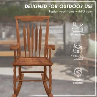Outsunny Porch Rocker Chair, 350 lbs. Wooden Outdoor Rocking Chair with High Back for Garden, Patio, Balcony, Teak(m-6)