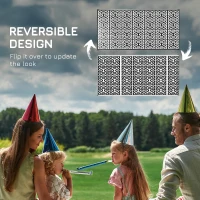 Outsunny Reversible Outdoor Rug Waterproof Plastic Straw RV Rug with Carry Bag, 9' x 18', Black and White Chain(m-7)