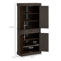 HOMCOM 71" Freestanding Kitchen Pantry with 4 Doors and 2 Large Cabinets, Tall Storage Cabinet with Drawer, Coffee(m-3)