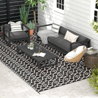 Outsunny Reversible Outdoor Rug, Waterproof Plastic Straw RV Rug with Carry Bag, 9' x 18', Black and White Clover