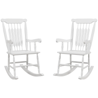 Outsunny Porch Rocker Chairs Set of 2, 350 lbs. Wooden Outdoor Rocking Chairs with High Back for Garden, Patio, Balcony, White