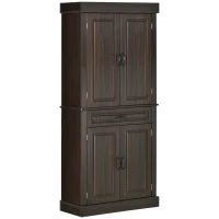 HOMCOM 71" Freestanding Kitchen Pantry with 4 Doors and 2 Large Cabinets, Tall Storage Cabinet with Drawer, Coffee(m-1)