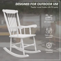 Outsunny Porch Rocker Chairs Set of 2, 350 lbs. Wooden Outdoor Rocking Chairs with High Back for Garden, Patio, Balcony, White(m-6)
