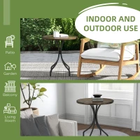 Outsunny 26" Round Patio Table, Outdoor Side Table with Steel Frame and Slat Tabletop for Garden, Backyard, Distressed Brown(m-6)