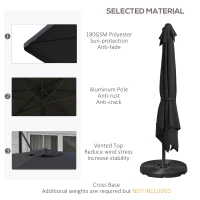 Outsunny 10' Cantilever Patio Umbrella, Square Offset Umbrella with Tilt, Crank, Cross Base, Aluminum Pole and Air Vent, Gray(m-4)
