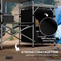 Outsunny Aluminum Camping Table, Folding Camping Kitchen with Windshield, Cupboards and Carrying Bag, for BBQ Camp Party Picnic(m-7)