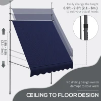 Outsunny 6.5' x 4' Manual Retractable Awning, Non-Screw Freestanding Patio Awning, UV Resistant, for Window or Door, Blue(m-4)