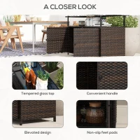 Outsunny 2-Tier Shelf PE Rattan Outdoor Bar Table, Glass Top Patio Serving Cart with Cabinet, Mixed Brown(m-8)