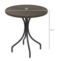 Outsunny 26" Round Patio Table, Outdoor Side Table with Steel Frame and Slat Tabletop for Garden, Backyard, Distressed Brown(m-3)
