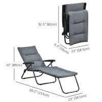 Outsunny Foldable Lounge Chair, Reclining Patio Sun Lounger with 6-Position Adjustable Back, Grey(m-3)