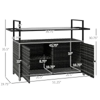 Outsunny 2-Tier Shelf PE Rattan Outdoor Bar Table, Glass Top Patio Serving Cart with Cabinet, Mixed Gray(m-3)