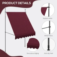 Outsunny 6.5' x 4' Manual Retractable Awning, Non-Screw Freestanding Patio Awning, UV Resistant, for Window or Door, Wine Red(m-7)