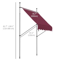 Outsunny 6.5' x 4' Manual Retractable Awning, Non-Screw Freestanding Patio Awning, UV Resistant, for Window or Door, Wine Red(m-3)