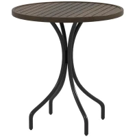 Outsunny 26" Round Patio Table, Outdoor Side Table with Steel Frame and Slat Tabletop for Garden, Backyard, Distressed Brown(m-1)