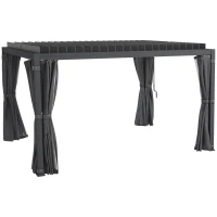 Outsunny 10' x 13' Outdoor Retractable Pergola w/ Sun Shade Aluminum Louvered Top, Pergola w/ Canopy, Curtains, Netting, Gray(m-1)
