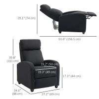 HOMCOM Fabric Recliner Chair, Manual Home Theater Seating, Single Reclining Sofa Chair with Padded Seat for Living Room, Black(m-3)