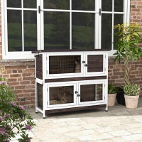 PawHut 46" Outdoor Rabbit Hutch w/ Removable Trays & Ramp for 1-2 Rabbits(m-2)