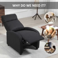 HOMCOM Fabric Recliner Chair, Manual Home Theater Seating, Single Reclining Sofa Chair with Padded Seat for Living Room, Black(m-6)