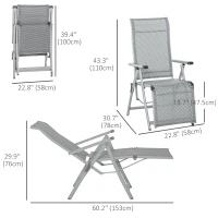 Outsunny Foldable Lounge Chair with 10-Positions Adjustable Backrest & Footrest for Deck, Backyard, Beach, Porch, Grey(m-3)