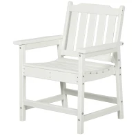 Outsunny All-Weather Patio Chair, HDPE Patio Dining Chair, Heavy Duty Wood-Like Outdoor Furniture for Garden, Backyard, Deck, Porch, Lawn, White(m-11)