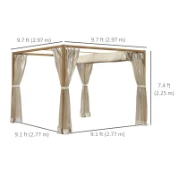 Outsunny 10 x 10 ft Retractable Pergola, Garden Gazebo Shelter with Nettings for Grill, Patio, Deck, Natural(m-3)