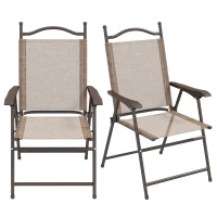 Outsunny 2 Pieces Folding Patio Camping Chairs Set, Sports Chairs for Adults with Armrest, Mesh Fabric Seat for Lawn(m-2)