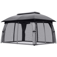 Outsunny 10' x 13' Patio Gazebo, Outdoor Gazebo Canopy Shelter with Netting, Vented Roof for Garden, Dark Gray