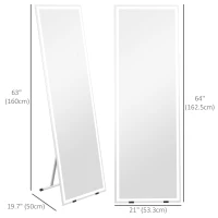 HOMCOM Standing Mirror with LED Lights, 64" x 21" Floor Mirror, Full Body Mirror with Dimmable and 3 Colour Lighting, White(m-3)