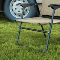 Outsunny 4 Piece Folding Patio Camping Chair Set, Sports Chairs for Adults with Armrests, Mesh Fabric Seat for Lawn, Beige(m-8)
