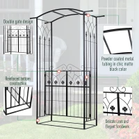 Outsunny Outdoor Metal Trellis Garden Arch Arbor w/ Lucky Leaf Clover Gate for Ceremony Wedding Party Garden Lawn, Black(m-6)