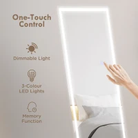 HOMCOM Standing Mirror with LED Lights, 64" x 21" Floor Mirror, Full Body Mirror with Dimmable and 3 Colour Lighting, White(m-4)