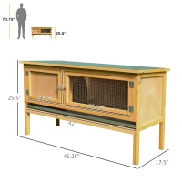 PawHut Wooden Rabbit Hutch Bunny Cage with Openable Waterproof Roof, No Leak Tray Solid Fir Wood Build for Rabbits, Chickens, Ducks, Indoor/Outdoor(m-3)
