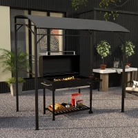 Outsunny 7' x 5' Garden Grill Canopy, BBQ Grill Gazebo Tent with Steel Frame and Hooks, Outdoor Sun Shade, Charcoal Grey(m-1)
