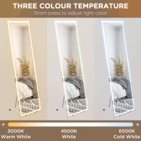 HOMCOM Standing Mirror with LED Lights, 64" x 21" Floor Mirror, Full Body Mirror with Dimmable and 3 Colour Lighting, White(m-6)