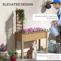 Outsunny Elevated Wood Planter with Trellis for Climbing Plants, Raised Garden Bed with Legs, Drainage Holes & Filter Natural(m-7)