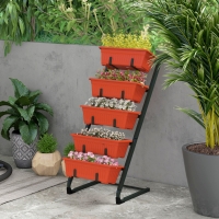 Outsunny 5-Tier Vertical Raised Garden Planter with 5 Container Boxes, Outdoor Plant Stand for Vegetable Flowers, Red