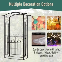 Outsunny Outdoor Metal Trellis Garden Arch Arbor w/ Lucky Leaf Clover Gate for Ceremony Wedding Party Garden Lawn, Black(m-7)