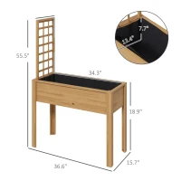 Outsunny Elevated Wood Planter with Trellis for Climbing Plants, Raised Garden Bed with Legs, Drainage Holes & Filter Natural(m-3)
