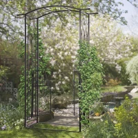 Outsunny Outdoor Metal Trellis Garden Arch Arbor w/ Lucky Leaf Clover Gate for Ceremony Wedding Party Garden Lawn, Black(m-1)