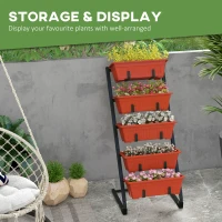 Outsunny 5-Tier Vertical Raised Garden Planter with 5 Container Boxes, Outdoor Plant Stand for Vegetable Flowers, Red(m-4)
