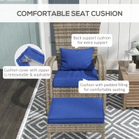 Outsunny Wicker Adirondack Chair Fire Pit Chair w/ Ottoman & Cushions, Blue(m-6)