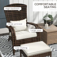 Outsunny Wicker Adirondack Chair Fire Pit Chair w/ Ottoman & Cushions, White(m-5)