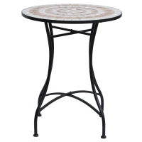 Outsunny 23.5" Mosaic Round Patio Table, Metal Side Bistro Coffee Table, Outdoor Furniture, Ceramic Tabletop for Garden Lawn(m-2)